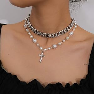 ☆【TWENTYONEAUGUST】☆DOUBLE LAYER PEARL CROSS NECKLAC.E☆ ☆【TWENTYONEAUGUST】☆DOUBLE LAYER PEARL CROSS NECKLAC.E